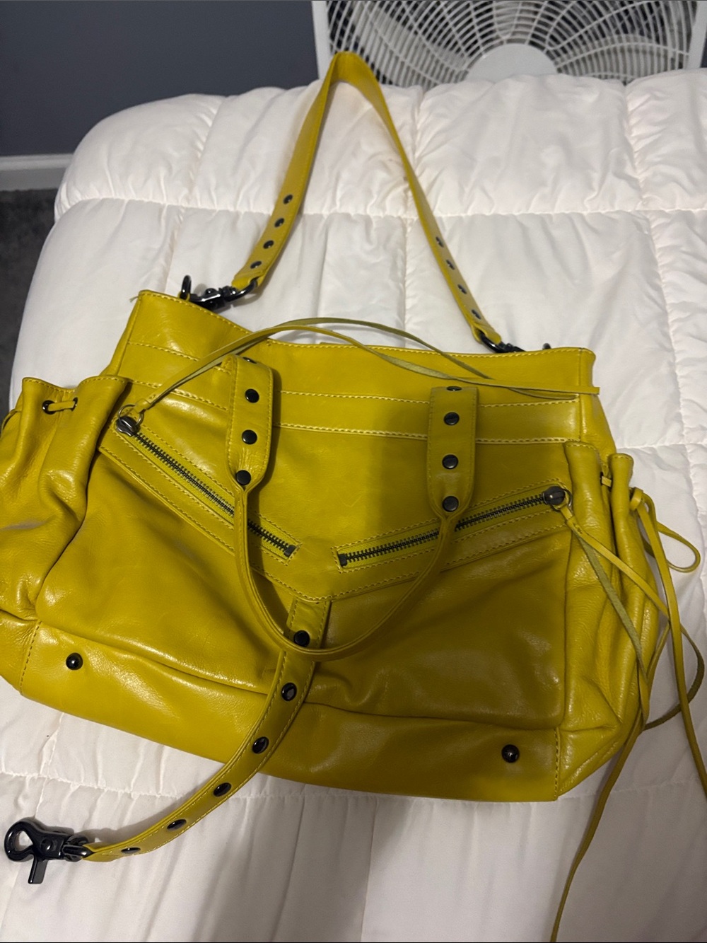 Botkier Yellow Leather Satchel with Stud Accents
